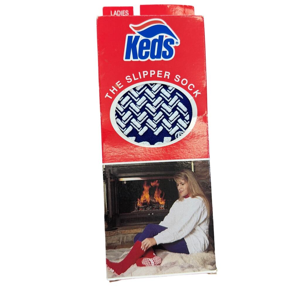 Vintage 1981 Keds Slipper Socks Ladies One Size Traction Sole Made USA w Box